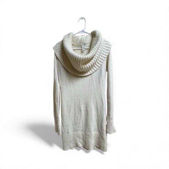 H&M Cream Cowl Neck Sweater Dress Tunic Long Sleeve Ribbed Hem Women’s M - Picture 1 of 5